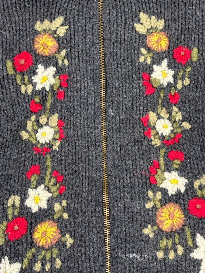AW2002 Dolce & Gabbana Wool Embroidered Flowers Grey Sweater gZVGKUo 7