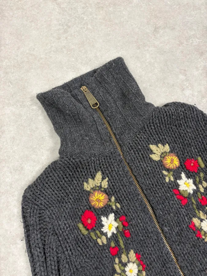 AW2002 Dolce & Gabbana Wool Embroidered Flowers Grey Sweater gZVGKUo 4
