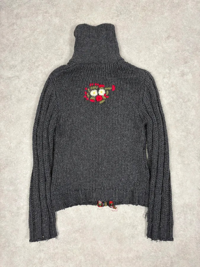 AW2002 Dolce & Gabbana Wool Embroidered Flowers Grey Sweater gZVGKUo 5