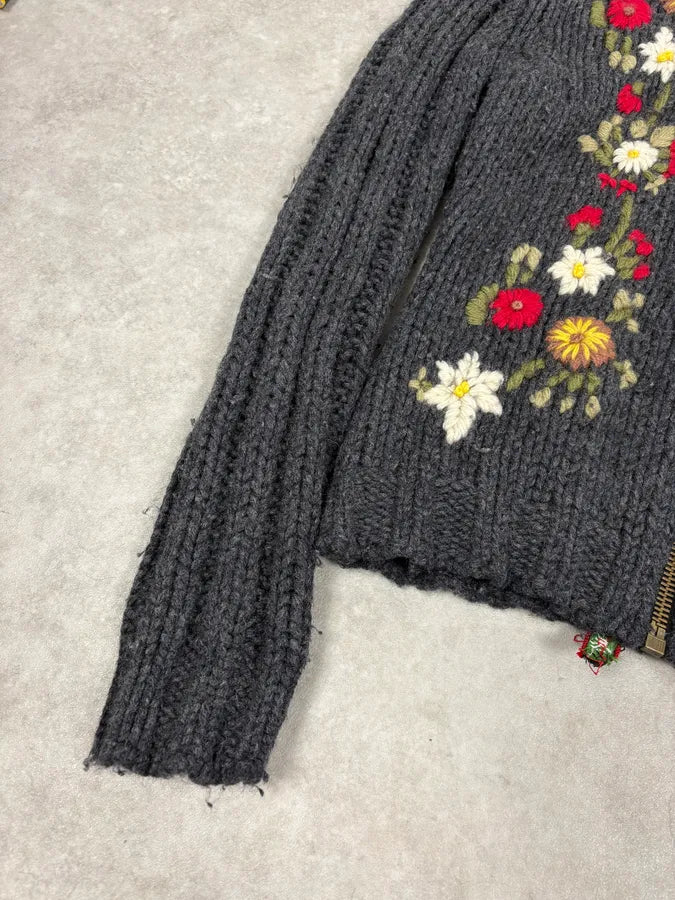 AW2002 Dolce & Gabbana Wool Embroidered Flowers Grey Sweater gZVGKUo 10