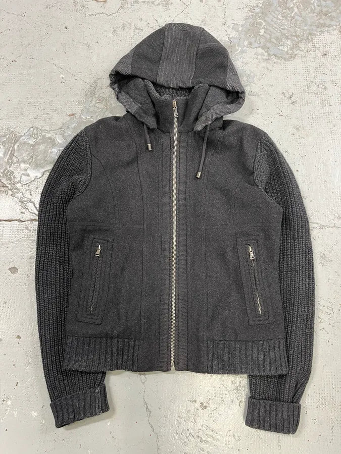 2000s Dolce & Gabbana Wool Grey Two Tone Hooded Jacket gECzUiN 0