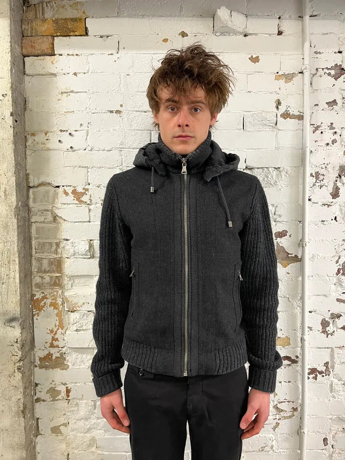 2000s Dolce & Gabbana Wool Grey Two Tone Hooded Jacket gECzUiN 1