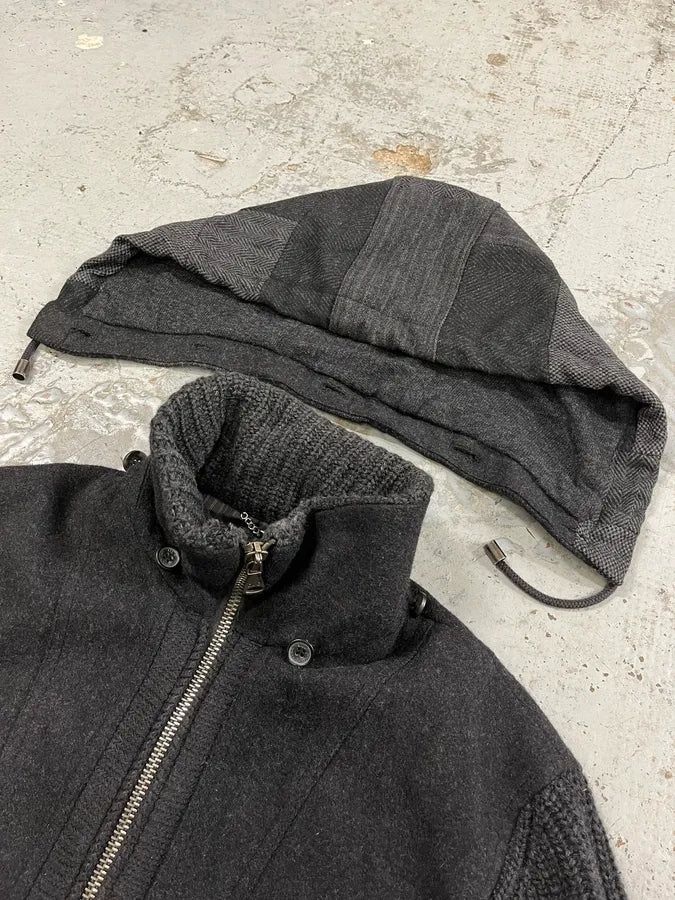 2000s Dolce & Gabbana Wool Grey Two Tone Hooded Jacket gECzUiN 5