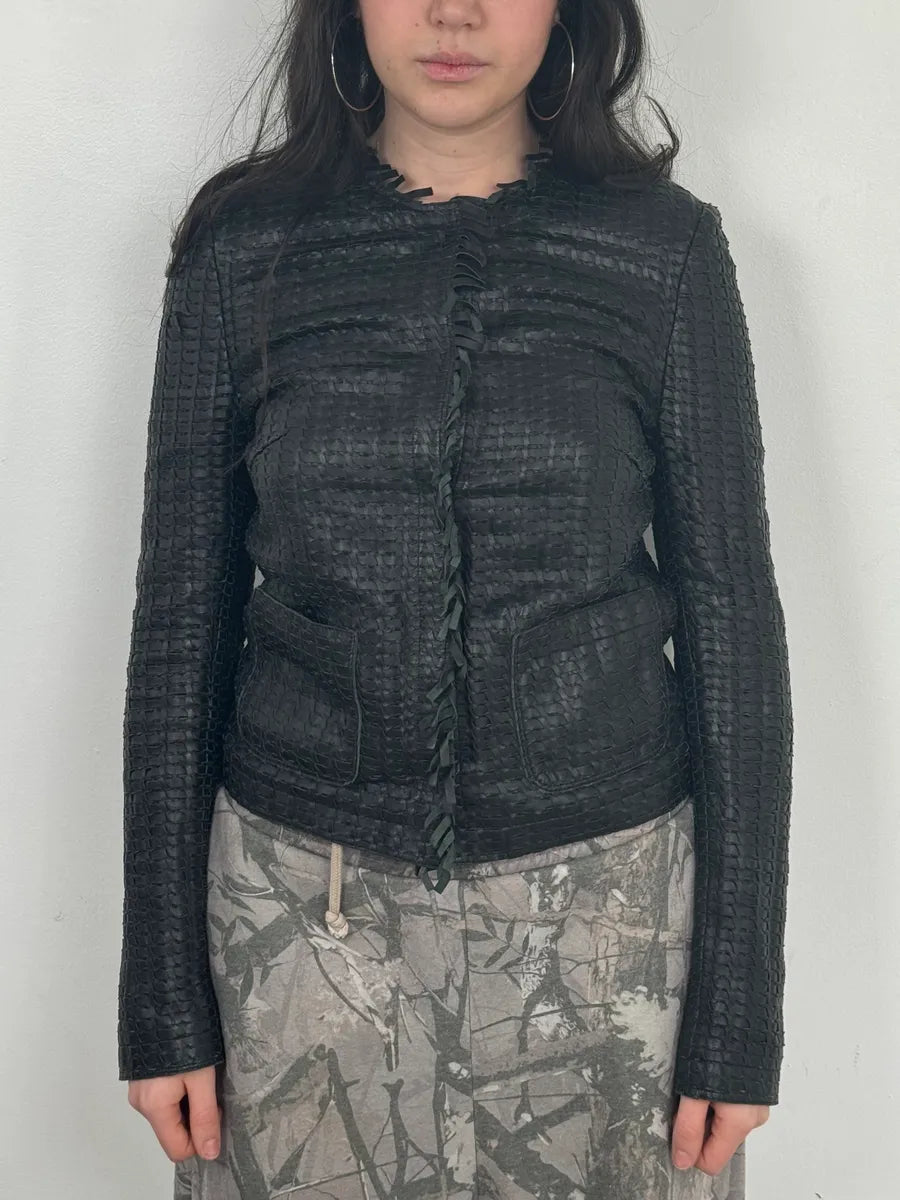 2000s Dolce & Gabbana Woven Black Leather Jacket qUXHopa 1