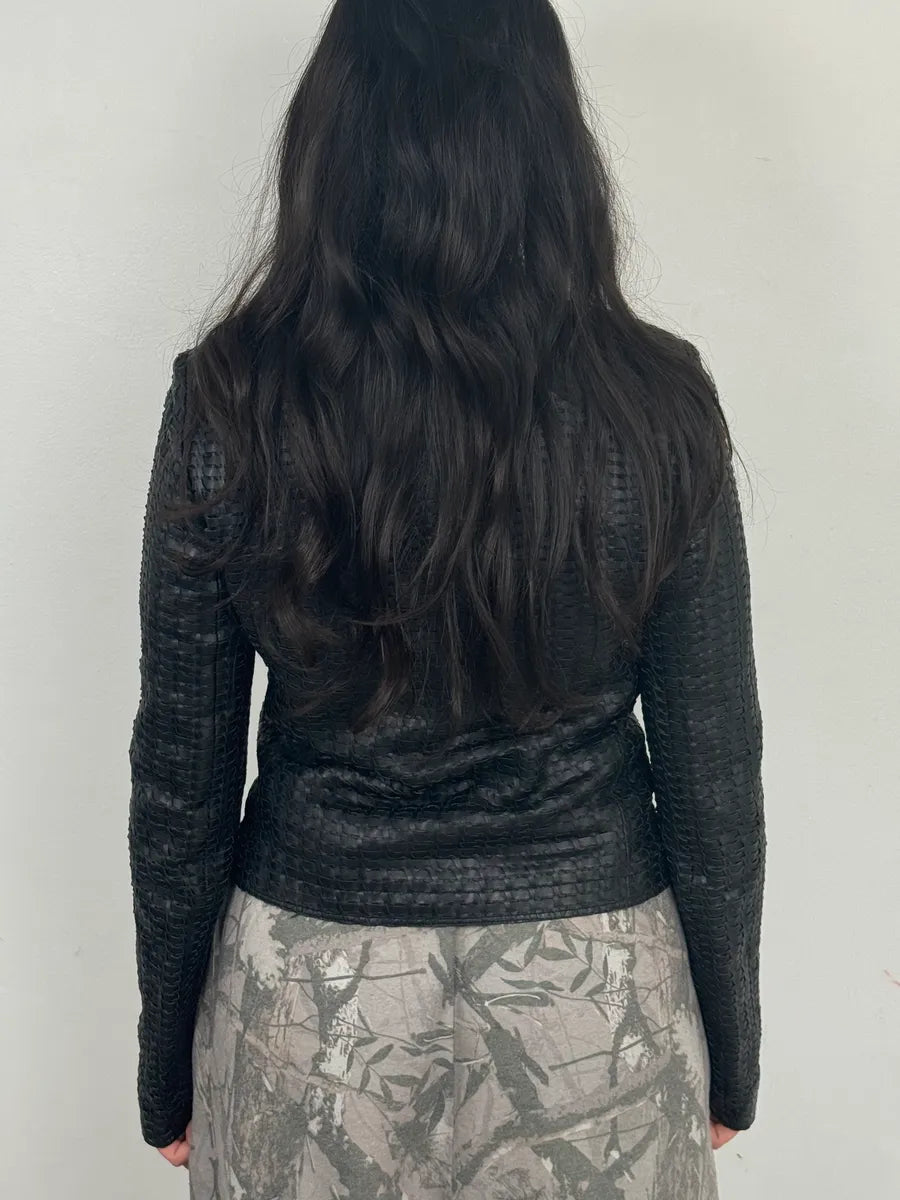 2000s Dolce & Gabbana Woven Black Leather Jacket qUXHopa 2