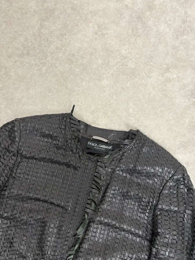 2000s Dolce & Gabbana Woven Black Leather Jacket qUXHopa 3