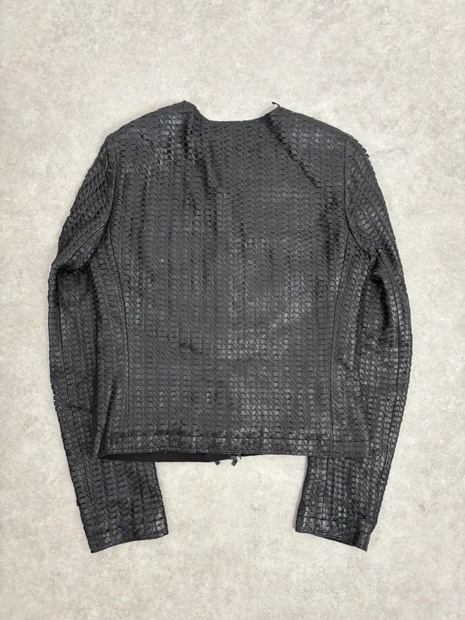 2000s Dolce & Gabbana Woven Black Leather Jacket qUXHopa 4