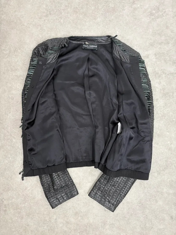 2000s Dolce & Gabbana Woven Black Leather Jacket qUXHopa 6