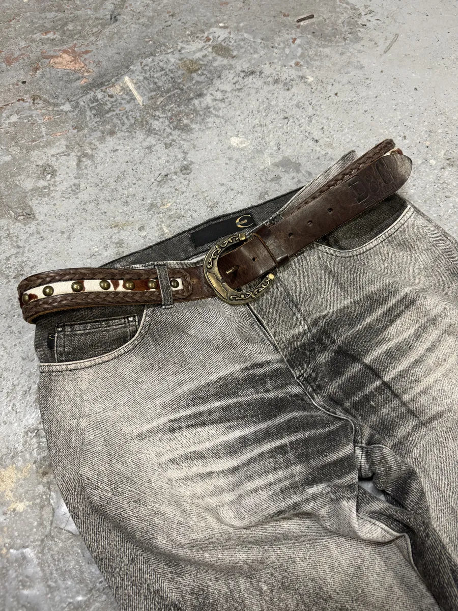 2000s Dolce & Gabbana Woven Leather Cow Pony Hair Belt jQPMtSh 0