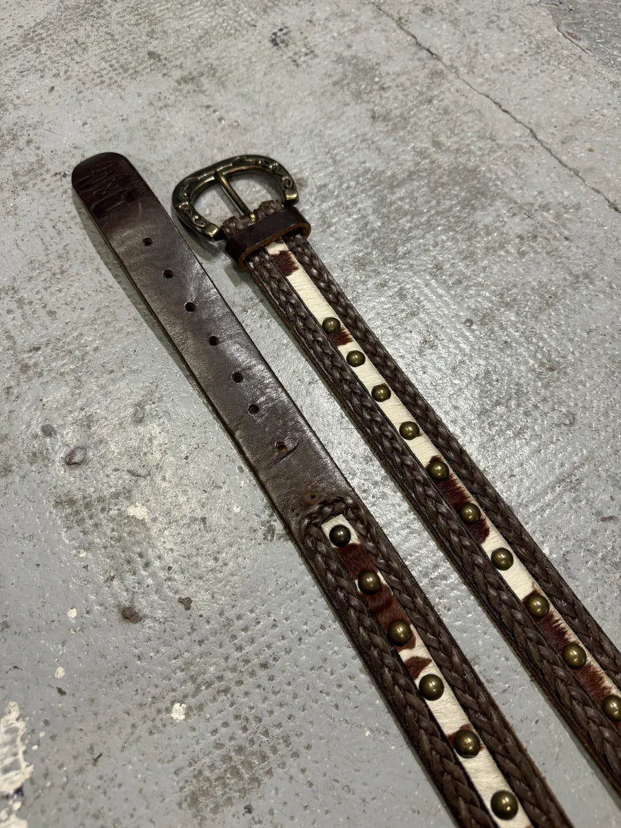 2000s Dolce & Gabbana Woven Leather Cow Pony Hair Belt jQPMtSh 1