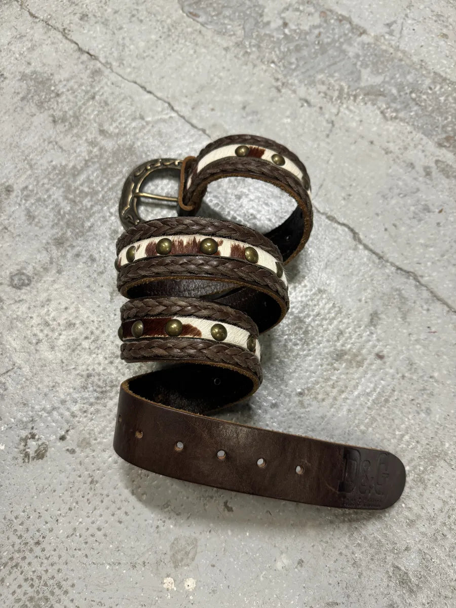 2000s Dolce & Gabbana Woven Leather Cow Pony Hair Belt jQPMtSh 2