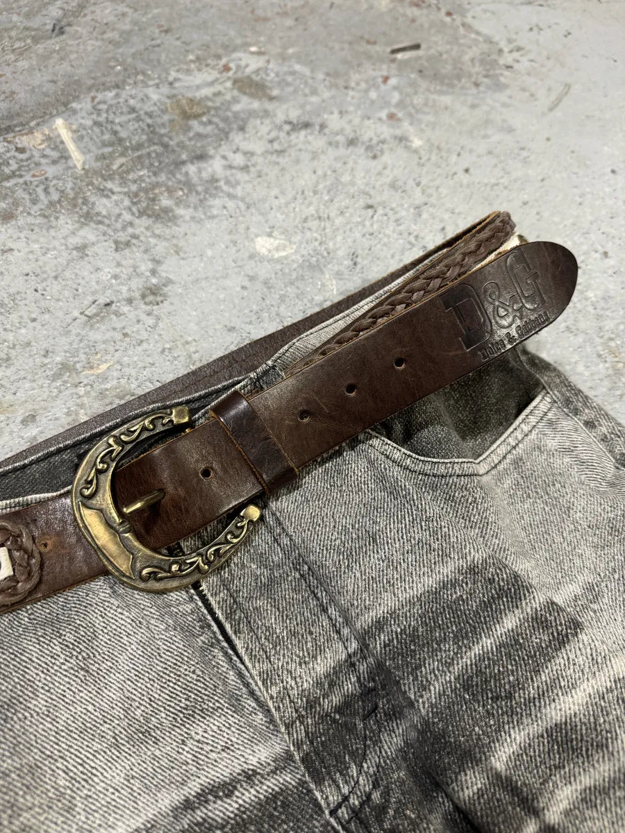 2000s Dolce & Gabbana Woven Leather Cow Pony Hair Belt jQPMtSh 3