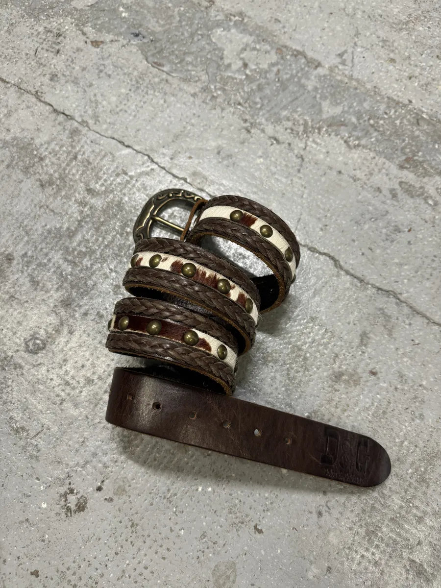 2000s Dolce & Gabbana Woven Leather Cow Pony Hair Belt jQPMtSh 4