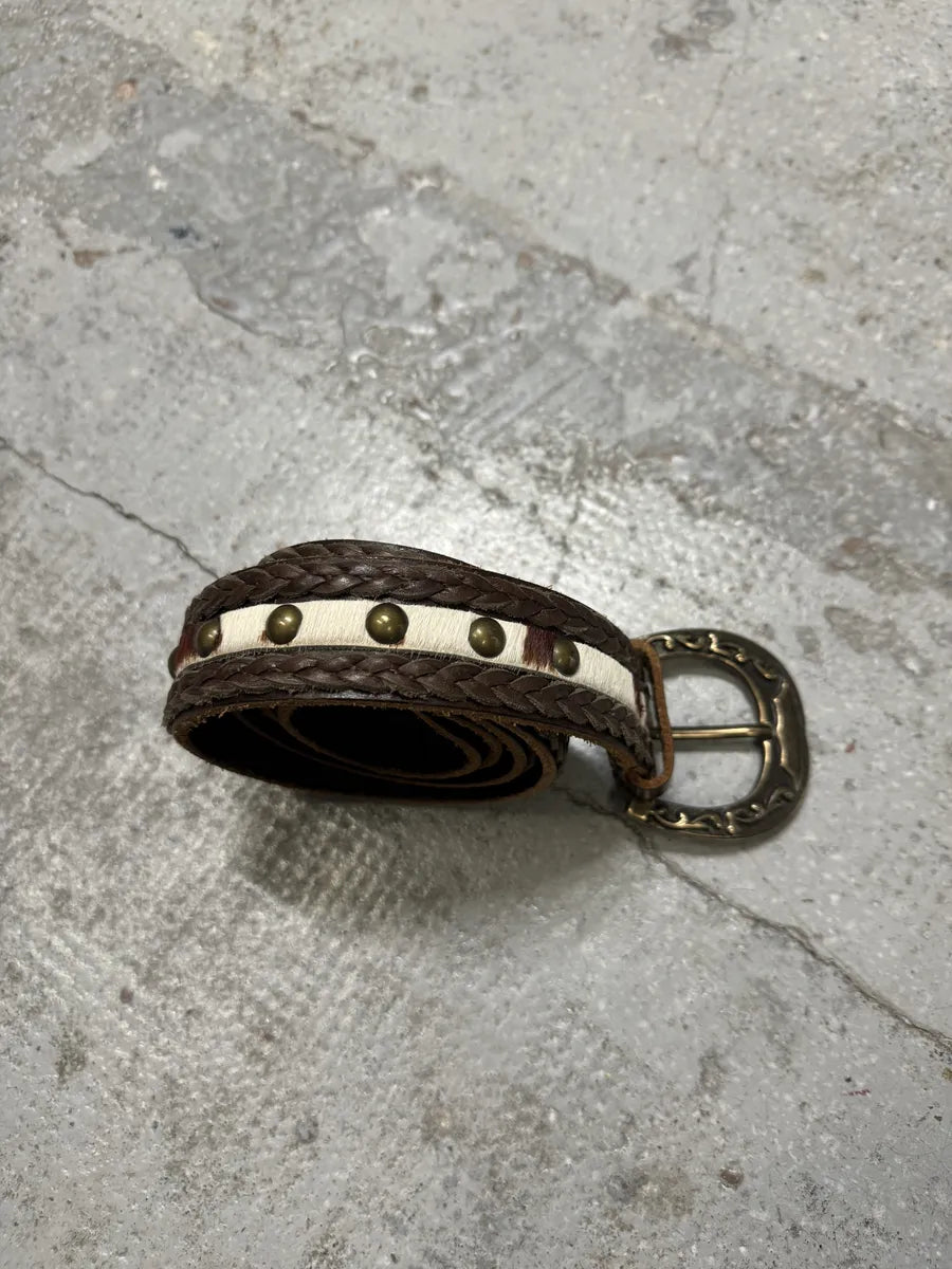 2000s Dolce & Gabbana Woven Leather Cow Pony Hair Belt jQPMtSh 5