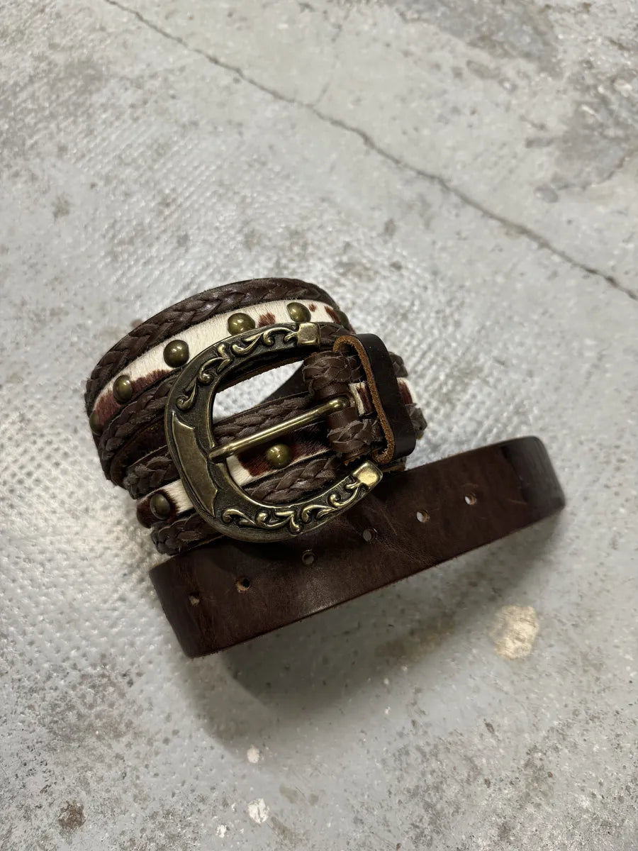 2000s Dolce & Gabbana Woven Leather Cow Pony Hair Belt jQPMtSh 7
