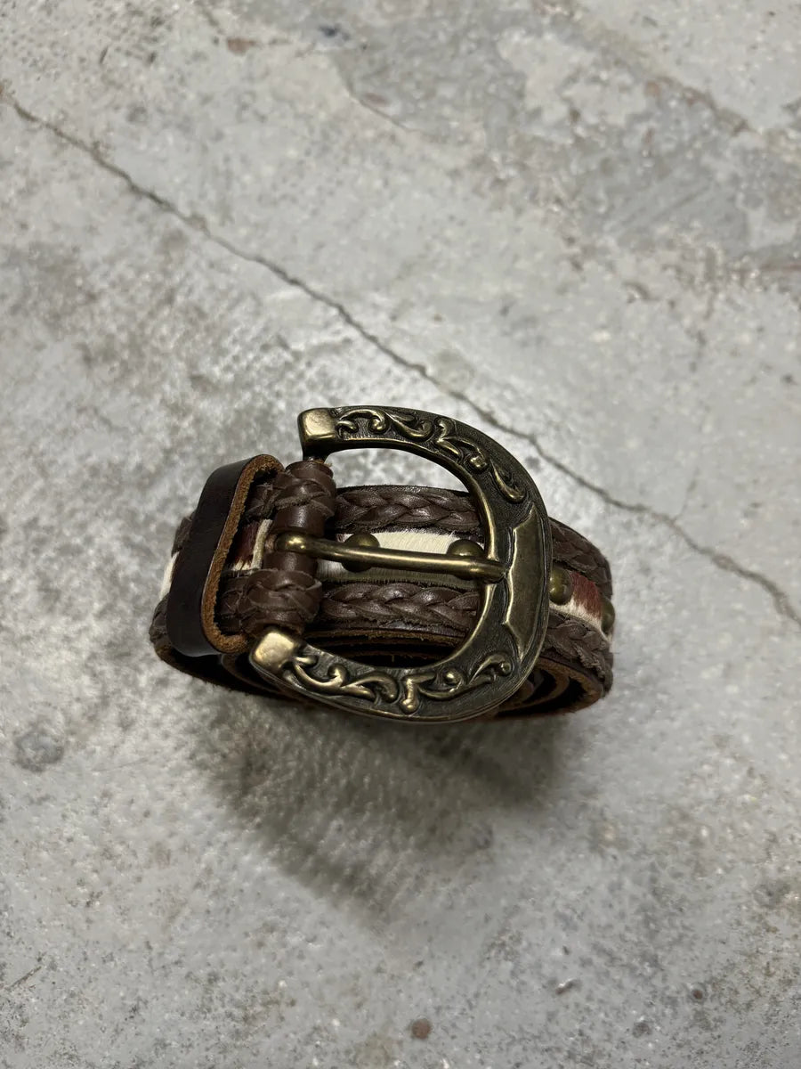 2000s Dolce & Gabbana Woven Leather Cow Pony Hair Belt jQPMtSh 9