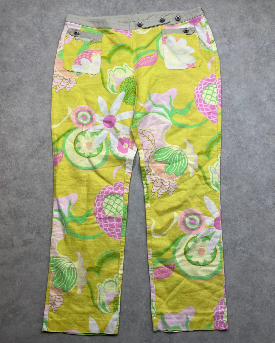 SS2004 Dolce & Gabbana Yellow Fantasy Floral Pants VbJQpPx 3