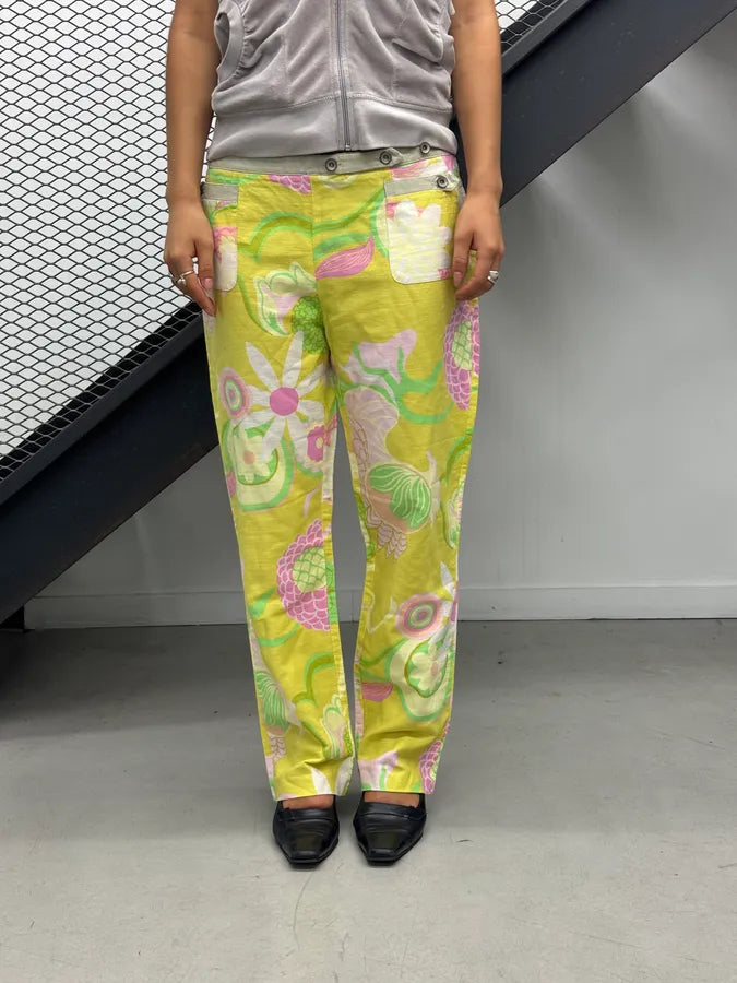SS2004 Dolce & Gabbana Yellow Fantasy Floral Pants VbJQpPx 0