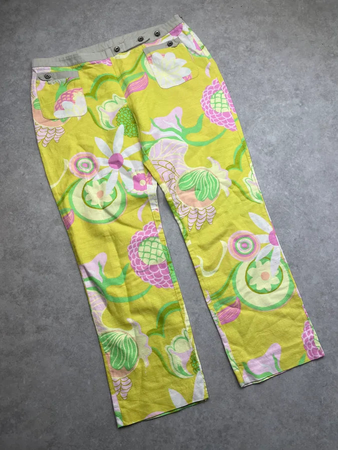 SS2004 Dolce & Gabbana Yellow Fantasy Floral Pants VbJQpPx 5
