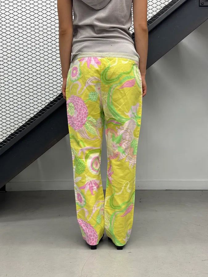 SS2004 Dolce & Gabbana Yellow Fantasy Floral Pants VbJQpPx 2