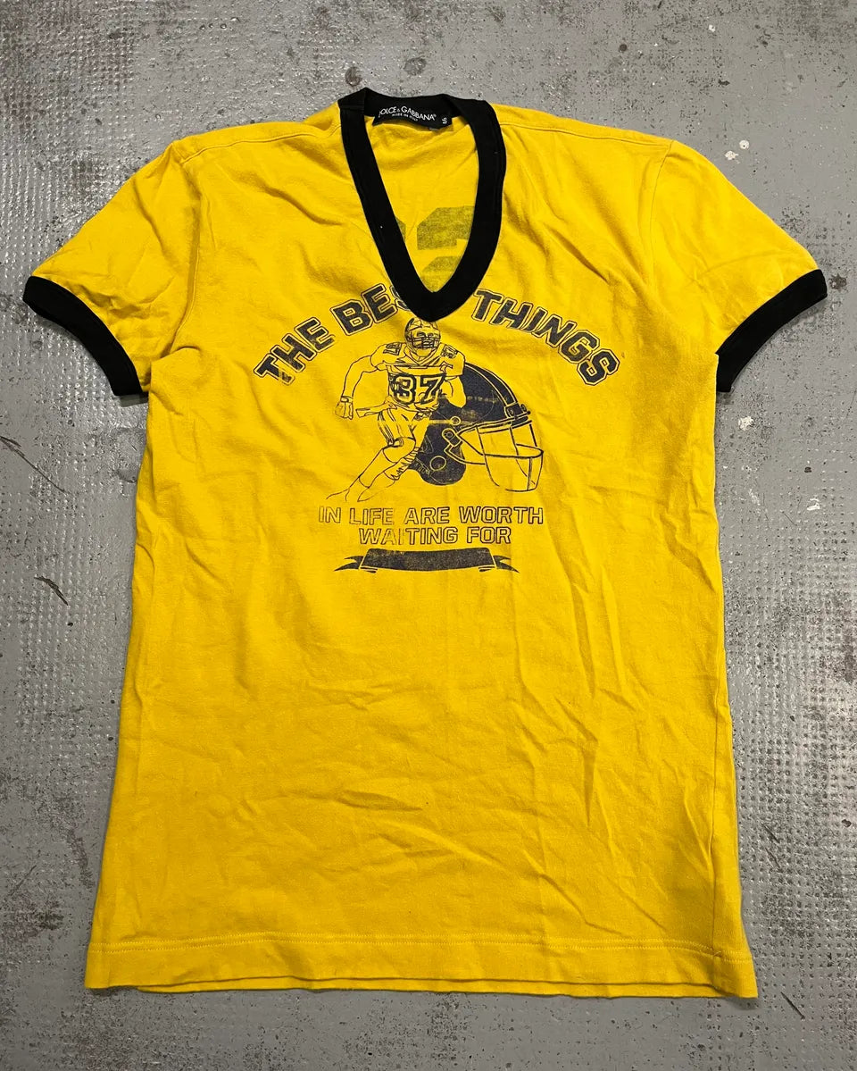 2000s Dolce & Gabbana Yellow V-Neck 63 The Best Things T-Shirt  cgVFWDl 0