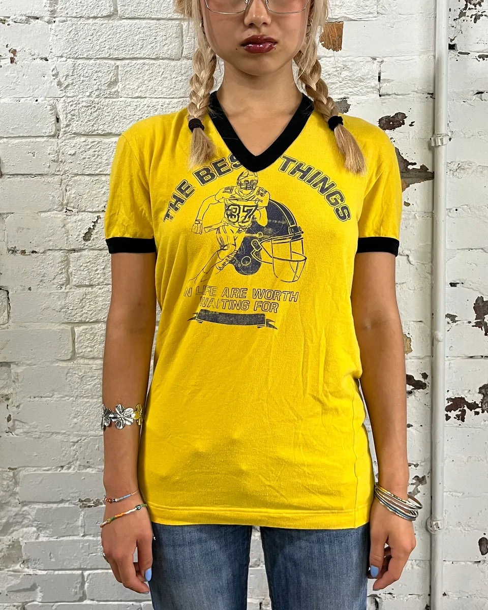 2000s Dolce & Gabbana Yellow V-Neck 63 The Best Things T-Shirt  cgVFWDl 1
