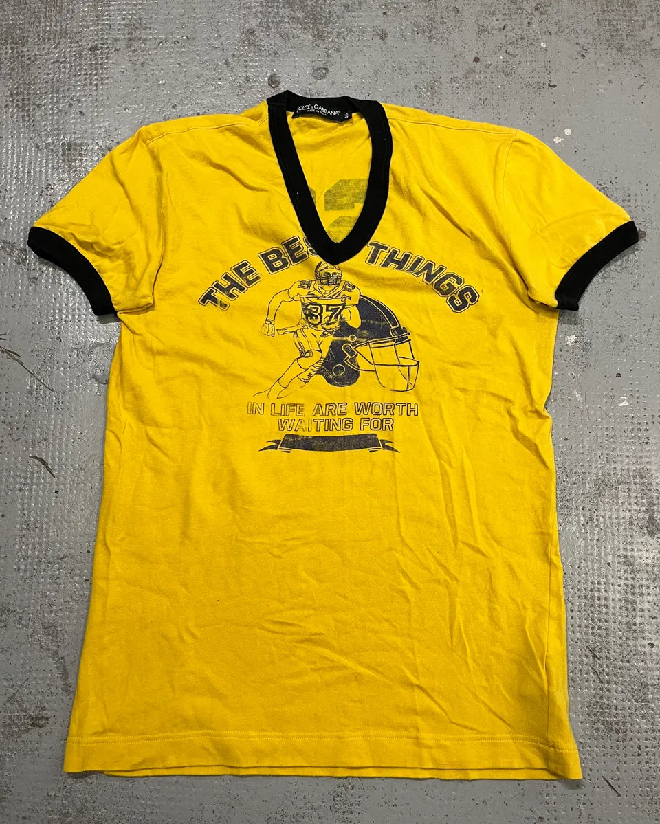 2000s Dolce & Gabbana Yellow V-Neck 63 The Best Things T-Shirt  cgVFWDl 3