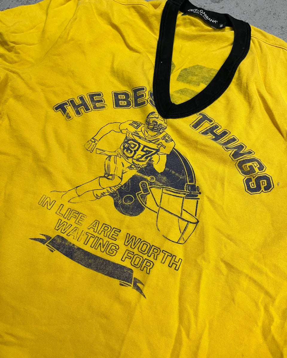 2000s Dolce & Gabbana Yellow V-Neck 63 The Best Things T-Shirt  cgVFWDl 6