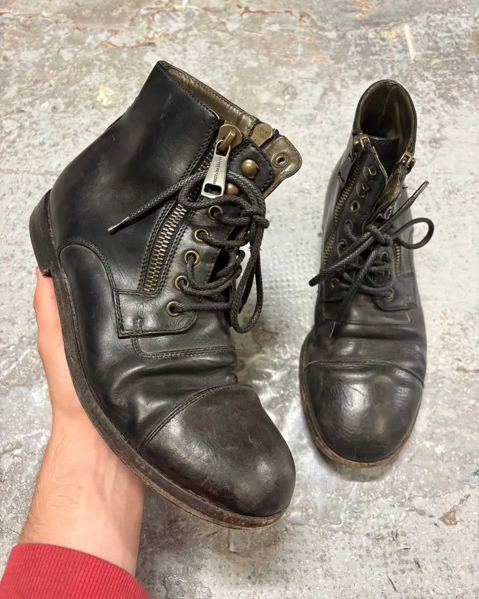 2000s Dolce & Gabbana Zip Black Leather Boots IKytAKa 0