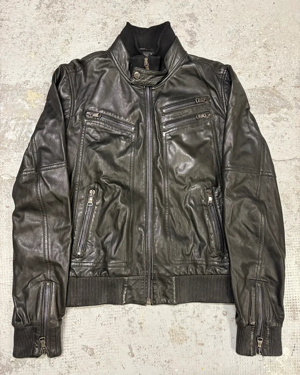 2000s Dolce & Gabbana Zip Black Leather Jacket eumpYqO 0