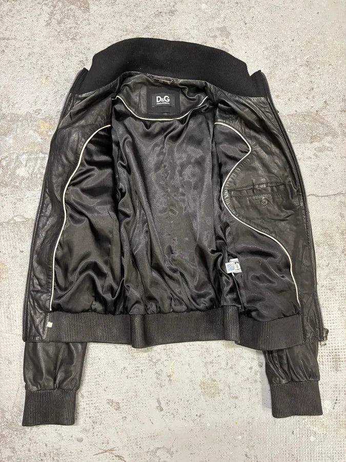 2000s Dolce & Gabbana Zip Black Leather Jacket eumpYqO 8
