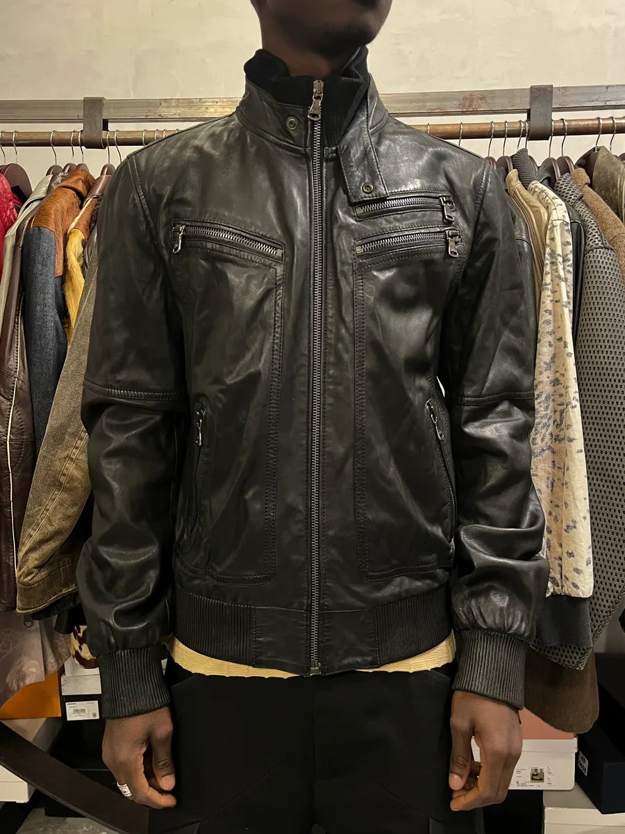 2000s Dolce & Gabbana Zip Black Leather Jacket eumpYqO 1