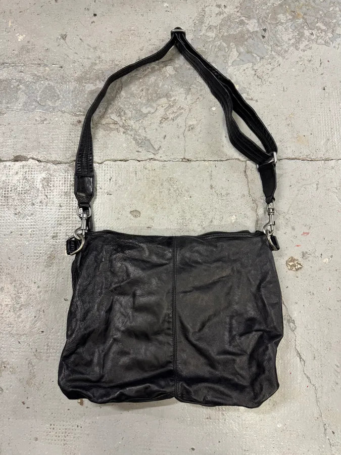 2000s Dolce & Gabbana Zip Cargo Black Leather Shoulder Bag (OS) xGYmrdS 1