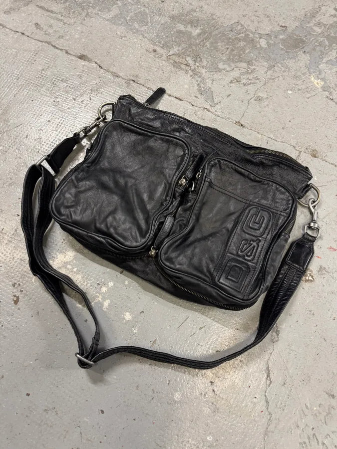 2000s Dolce & Gabbana Zip Cargo Black Leather Shoulder Bag (OS) xGYmrdS 5
