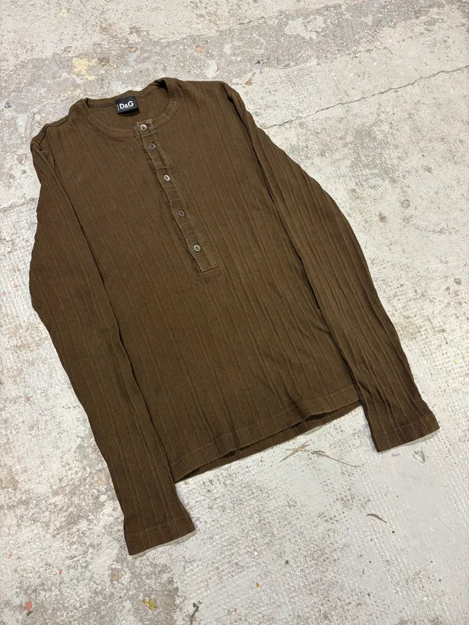 2000s Dolce & Gabbanaa Brown Henley Longsleeves NIoolNq 3