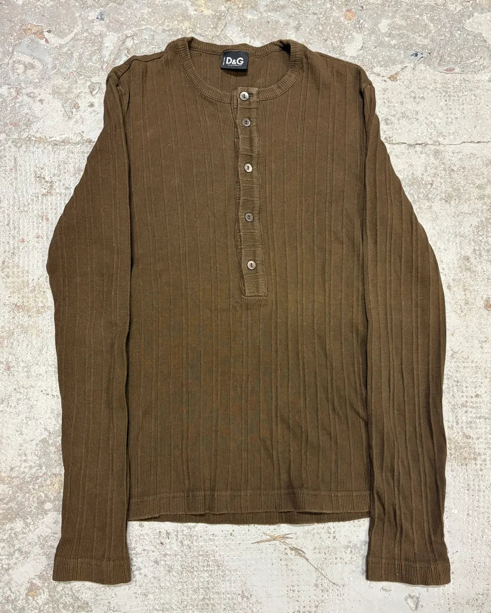 2000s Dolce & Gabbanaa Brown Henley Longsleeves NIoolNq 0