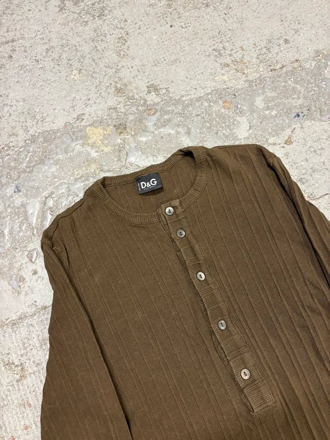 2000s Dolce & Gabbanaa Brown Henley Longsleeves NIoolNq 4