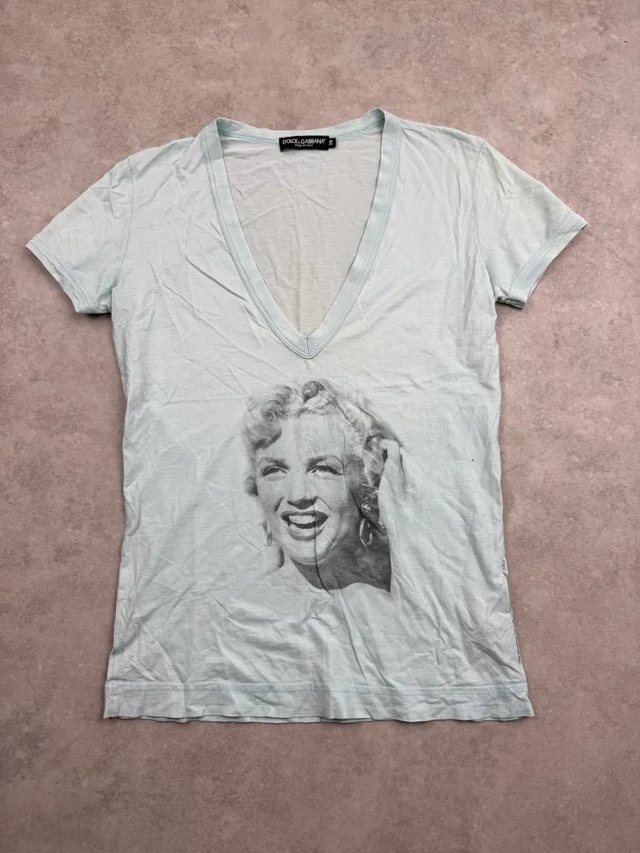 2000s Dolce & Gabbana Aqua Marilyn Monroe V-Neck T-Shirt  SzqINAl 2