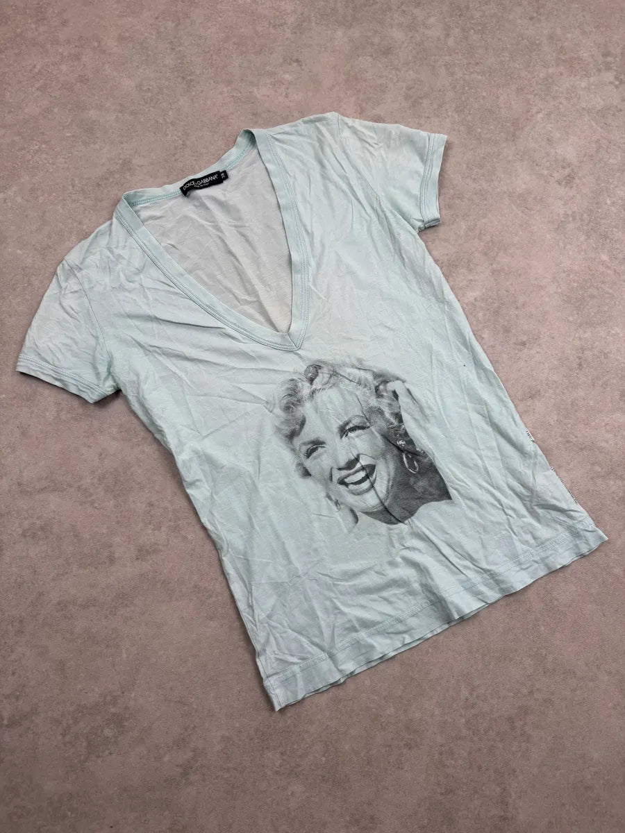 2000s Dolce & Gabbana Aqua Marilyn Monroe V-Neck T-Shirt  SzqINAl 3