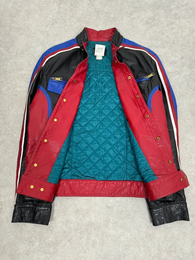 2000s Dolce & Gabbana Blue & Black Racing Biker Leather Jacket MmMNGFs 3