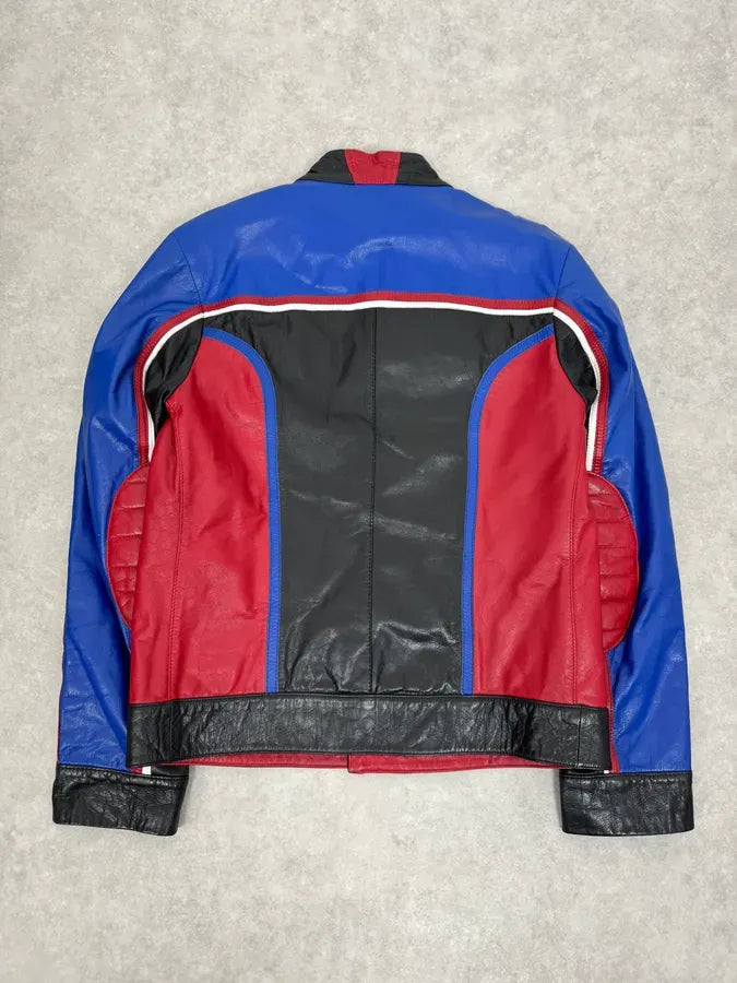 2000s Dolce & Gabbana Blue & Black Racing Biker Leather Jacket MmMNGFs 4
