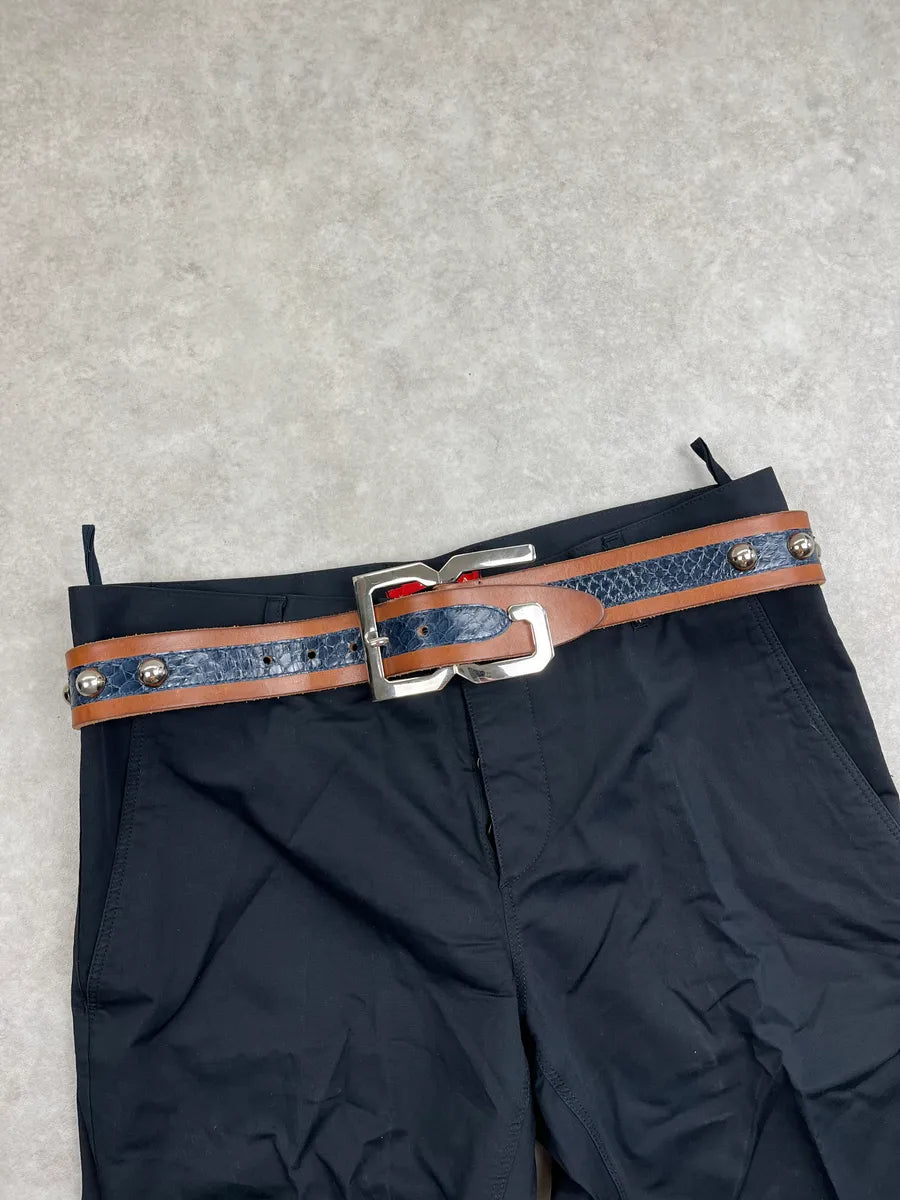 2000s Dolce & Gabbana Brown Leather Blue Python StuddedBelt KqVRaVka 0