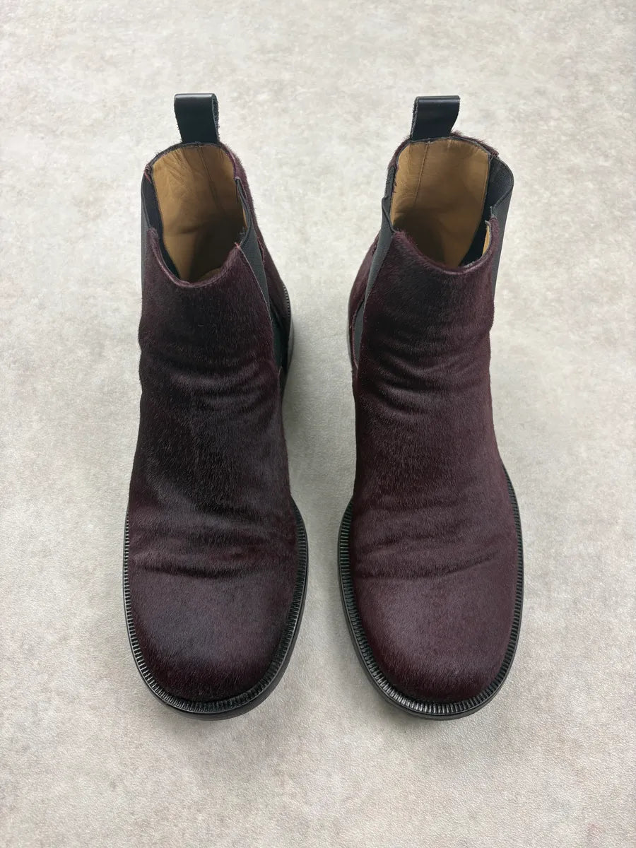 2000s Dolce & Gabbana Burgundy Pony Hair Chelsea Boots GmASqpw 1