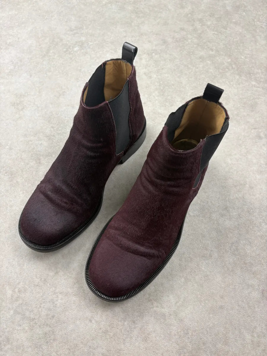 2000s Dolce & Gabbana Burgundy Pony Hair Chelsea Boots GmASqpw 2