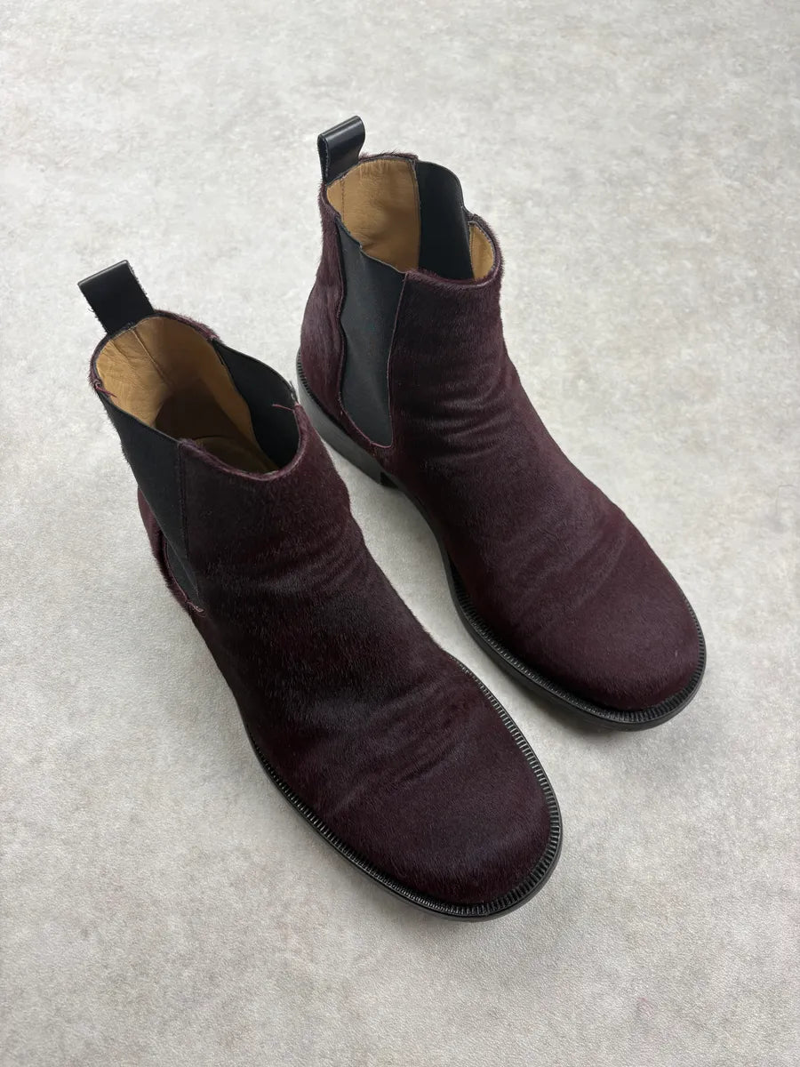 2000s Dolce & Gabbana Burgundy Pony Hair Chelsea Boots GmASqpw 3
