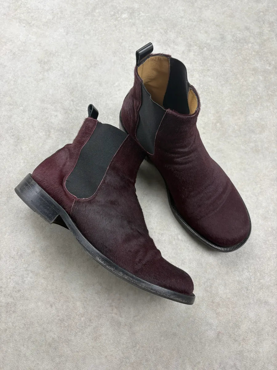 2000s Dolce & Gabbana Burgundy Pony Hair Chelsea Boots GmASqpw 4