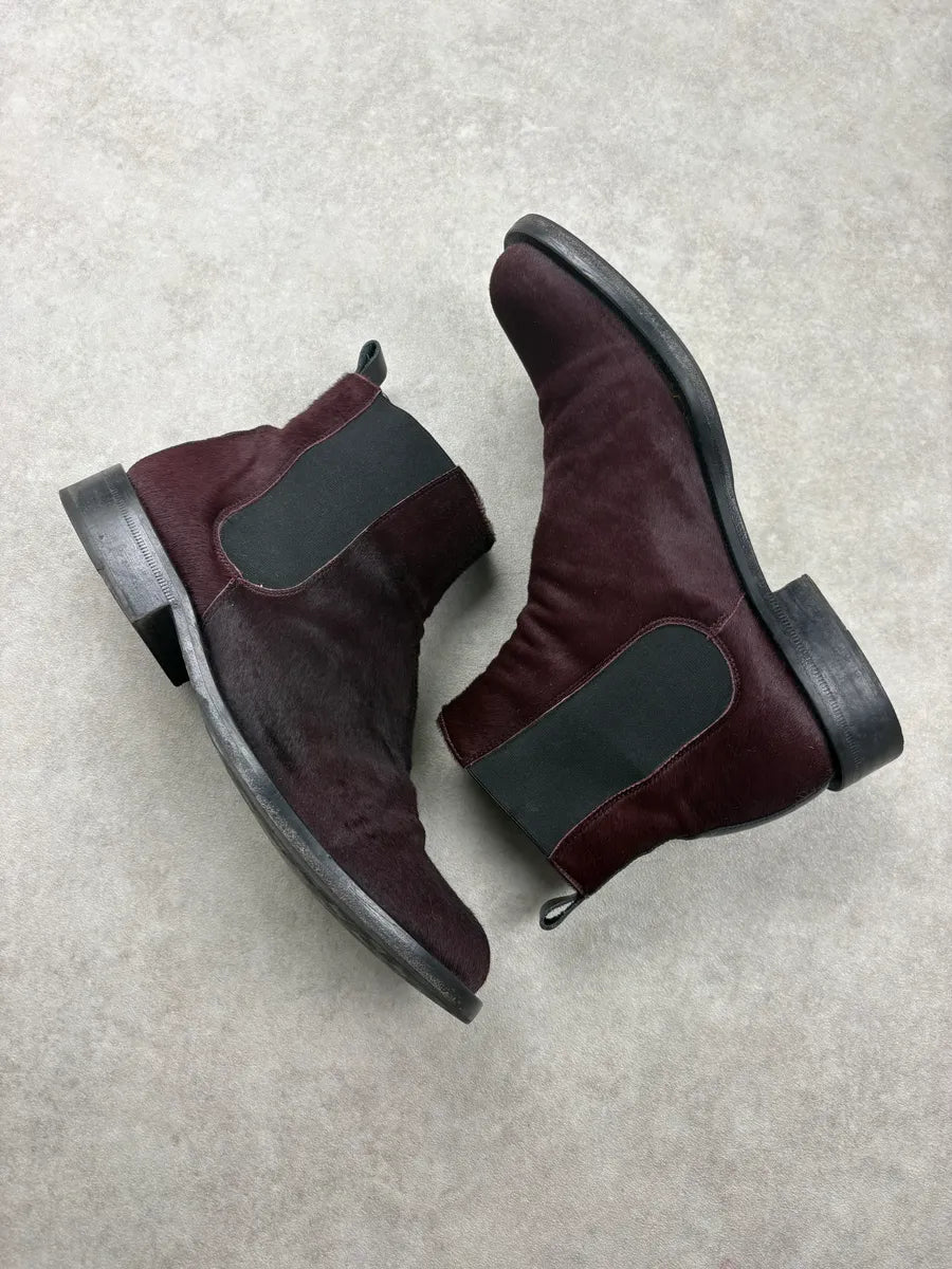 2000s Dolce & Gabbana Burgundy Pony Hair Chelsea Boots GmASqpw 5