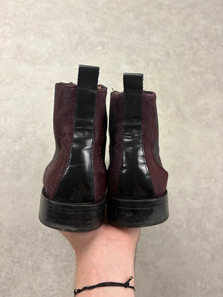 2000s Dolce & Gabbana Burgundy Pony Hair Chelsea Boots GmASqpw 6