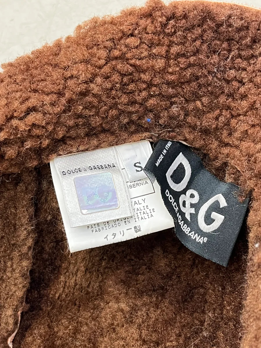 2000s Dolce & Gabbana Camel Suede Shearling Logo Hat hDiQjjo 9