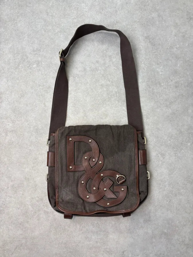 2000s Dolce Gabbana Canvas Leather Studded Shoulder bag  YAFcdVJ 0